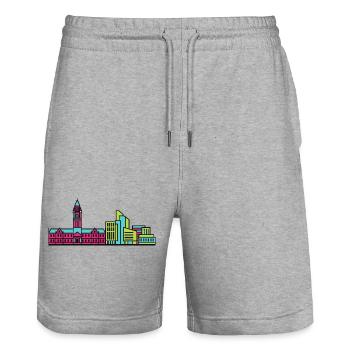 Bradford City Skyline City Hall Modern Line Art - Stanley/Stella Trainer Unisex Organic Jogging Shorts - heather grey - Front - Nik (191cm) & Marisol (170cm)