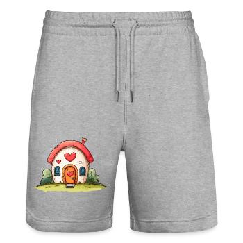 Heart House Dessin animé Love - Short de jogging bio TRAINER Stanley/Stella unisexe - gris chiné - Devant - Nik (191cm) & Marisol (170cm)