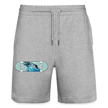 Blue Frog auf Skateboard - Stanley/Stella Unisex Bio Joggingshorts Trainer  - Grau meliert - Vorne - Nik (191cm) & Marisol (170cm)
