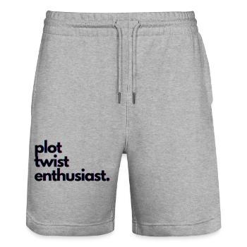 Plot_twist_enthusiast - Short de jogging bio TRAINER Stanley/Stella unisexe - gris chiné - Devant - Nik (191cm) & Marisol (170cm)