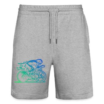 Motif emblématique du vélo de route - Short de jogging bio TRAINER Stanley/Stella unisexe - gris chiné - Devant - Nik (191cm) & Marisol (170cm)