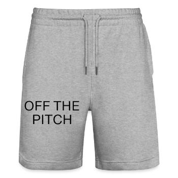 Off the Pitch Typography Outline - Stanley/Stella Trainer Unisex Organic Jogging Shorts - heather grey - Front - Nik (191cm) & Marisol (170cm)