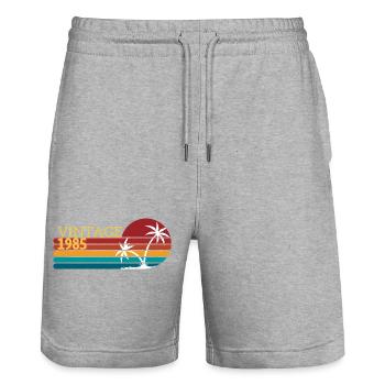 Vintage 1985 - Stanley/Stella Trainer Unisex Organic Jogging Shorts - heather grey - Front - Nik (191cm) & Marisol (170cm)