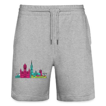 Aberdeen City Skyline Marischal College Art - Stanley/Stella Trainer Unisex Organic Jogging Shorts - heather grey - Front - Nik (191cm) & Marisol (170cm)