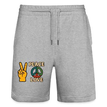 Peace and Love Icon Friedens-Tee - Stanley/Stella Unisex Bio Joggingshorts Trainer  - Grau meliert - Vorne - Nik (191cm) & Marisol (170cm)