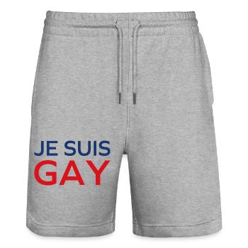 I am gay - Stanley/Stella Trainer Unisex Organic Jogging Shorts - heather grey - Front - Nik (191cm) & Marisol (170cm)