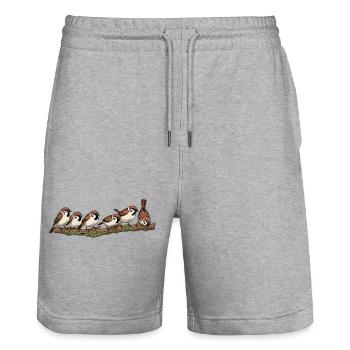 Sparrows on a branch nature illustration - Stanley/Stella Trainer Unisex Organic Jogging Shorts - heather grey - Front - Nik (191cm) & Marisol (170cm)