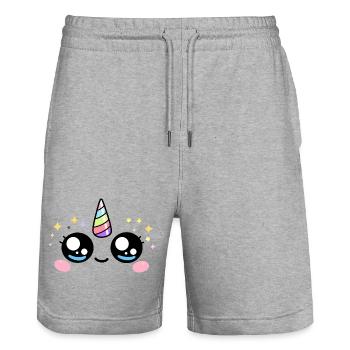 Einhornaugen Kawaii – Niedliche magische Augen - Stanley/Stella Unisex Bio Joggingshorts Trainer  - Grau meliert - Vorne - Nik (191cm) & Marisol (170cm)