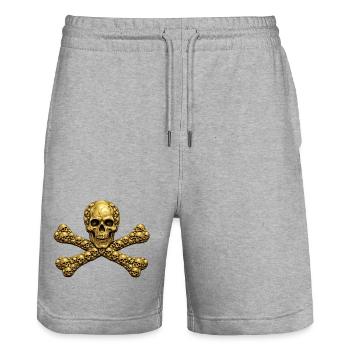 Golden Skull Cross - Stanley/Stella Trainer Unisex Organic Jogging Shorts - heather grey - Front - Nik (191cm) & Marisol (170cm)
