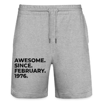 Awesome since February 1976 | Birthday - Stanley/Stella Trainer Unisex Organic Jogging Shorts - heather grey - Front - Nik (191cm) & Marisol (170cm)