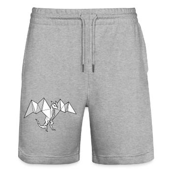 Geometrischer Drachen Origami - Stanley/Stella Unisex Bio Joggingshorts Trainer  - Grau meliert - Vorne - Nik (191cm) & Marisol (170cm)