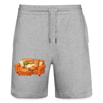 Canapé Capybara Pizza Détendu Motif Relax - Short de jogging bio TRAINER Stanley/Stella unisexe - gris chiné - Devant - Nik (191cm) & Marisol (170cm)