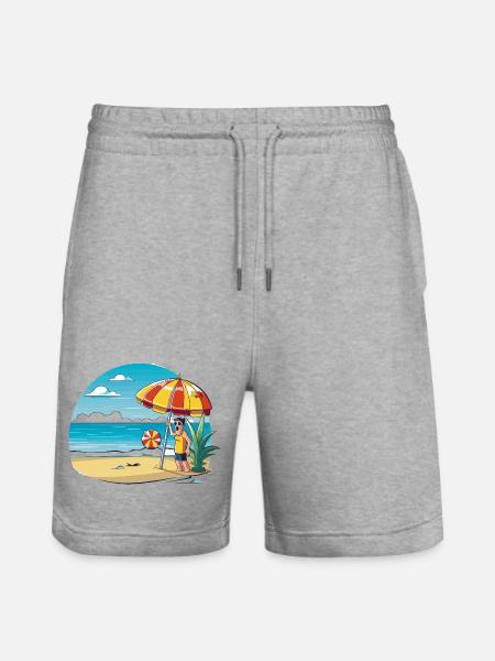 Beach vacation cartoon with umbrella - Stanley/Stella Trainer Unisex Organic Jogging Shorts - heather grey