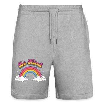 Be Kind Retro Rainbow Positive Vibes - Stanley/Stella Trainer Unisex Organic Jogging Shorts - heather grey - Front - Nik (191cm) & Marisol (170cm)