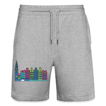 Amsterdam City Skyline Canal beherbergt Linienzeichnungen - Stanley/Stella Unisex Bio Joggingshorts Trainer  - Grau meliert - Vorne - Nik (191cm) & Marisol (170cm)