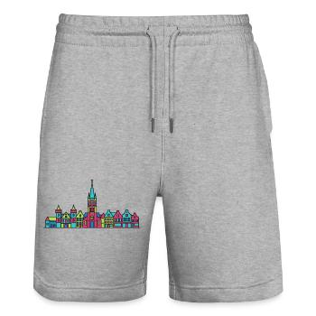 Nijmegen City Skyline Waal Bridge Line Art - Stanley/Stella Trainer Unisex Organic Jogging Shorts - heather grey - Front - Nik (191cm) & Marisol (170cm)