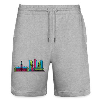 Die Haager Stadtsilhouette Binnenhof Moderne Linienkunst - Stanley/Stella Unisex Bio Joggingshorts Trainer  - Grau meliert - Vorne - Nik (191cm) & Marisol (170cm)