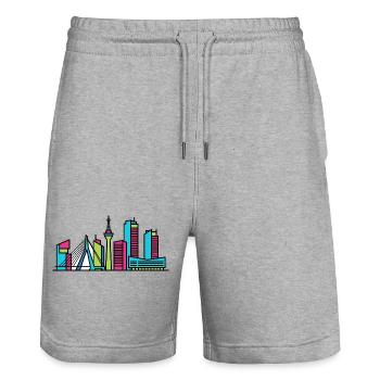 Amsterdam City Skyline Canal Houses Line Art - Stanley/Stella Trainer Unisex Organic Jogging Shorts - heather grey - Front - Nik (191cm) & Marisol (170cm)