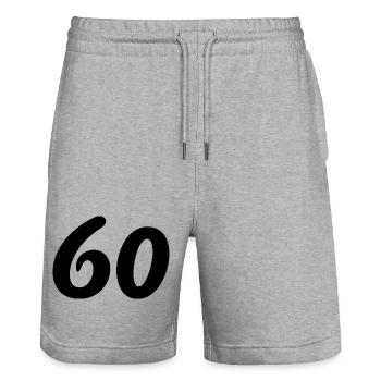 60. 60 ANS. 60e ANNIVERSAIRE. ANNIVERSAIRE 60 ANS. - Short de jogging bio TRAINER Stanley/Stella unisexe - gris chiné - Devant - Nik (191cm) & Marisol (170cm)