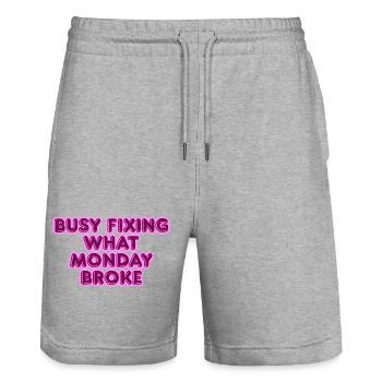 Busy fixing what Monday broke - Stanley/Stella Unisex Bio Joggingshorts Trainer  - Grau meliert - Vorne - Nik (191cm) & Marisol (170cm)