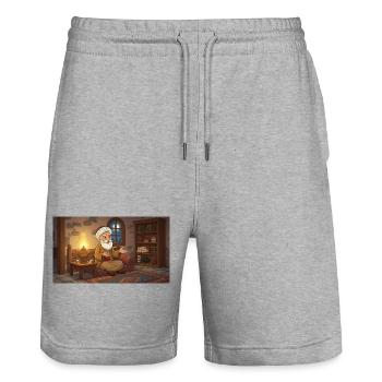 Nasreddin Hodja & The Bird of Wisdom - Stanley/Stella Trainer Unisex Organic Jogging Shorts - heather grey - Front - Nik (191cm) & Marisol (170cm)