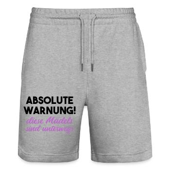 Avertissement absolu ! Filles en tournée – Chemise pour enterrement de vie de garçon - Short de jogging bio TRAINER Stanley/Stella unisexe - gris chiné - Devant - Nik (191cm) & Marisol (170cm)