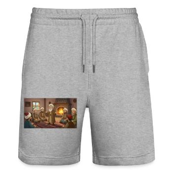 Lebensweisheiten am Kamin: Der weise Erzähler - Stanley/Stella Unisex Bio Joggingshorts Trainer  - Grau meliert - Vorne - Nik (191cm) & Marisol (170cm)