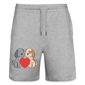 Sweet Cartoon Puppies in Love with Big Red Heart - Stanley/Stella Trainer Unisex Organic Jogging Shorts - heather grey - Front - Nik (191cm) & Marisol (170cm)