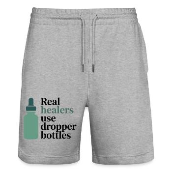 Homéopathie Real Healers Flacons compte-gouttes Profession - Short de jogging bio TRAINER Stanley/Stella unisexe - gris chiné - Devant - Nik (191cm) & Marisol (170cm)