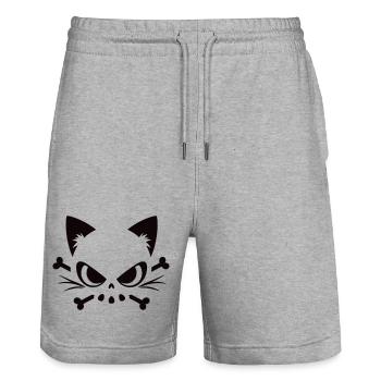 Cats Skull | Minimal Skull & Bones motif - Stanley/Stella Trainer Unisex Organic Jogging Shorts - heather grey - Front - Nik (191cm) & Marisol (170cm)