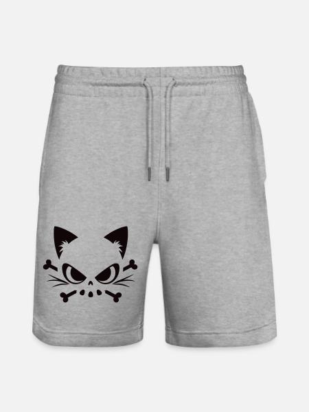 Cats Skull | Minimal Skull & Bones motif - Stanley/Stella Trainer Unisex Organic Jogging Shorts - heather grey