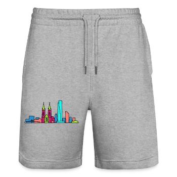 Basel City Skyline Roche Tower Modern Art - Stanley/Stella Trainer Unisex Organic Jogging Shorts - heather grey - Front - Nik (191cm) & Marisol (170cm)