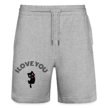 Süße schwarze Katze Ich liebe dich Retro Rosa Schleife Valentin - Stanley/Stella Unisex Bio Joggingshorts Trainer  - Grau meliert - Vorne - Nik (191cm) & Marisol (170cm)