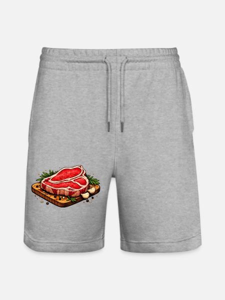 Saftiges Steak Illustration - Stanley/Stella Unisex Bio Joggingshorts Trainer  - Grau meliert