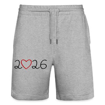 2026 Heart - Stanley/Stella Trainer Unisex Organic Jogging Shorts - heather grey - Front - Nik (191cm) & Marisol (170cm)
