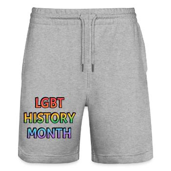 LGBT History Month Rainbow Text - Stanley/Stella Trainer Unisex Organic Jogging Shorts - heather grey - Front - Nik (191cm) & Marisol (170cm)