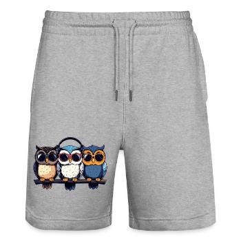 Three Cool Owls Trio With Sunglasses Headphones - Stanley/Stella Trainer Unisex Organic Jogging Shorts - heather grey - Front - Nik (191cm) & Marisol (170cm)