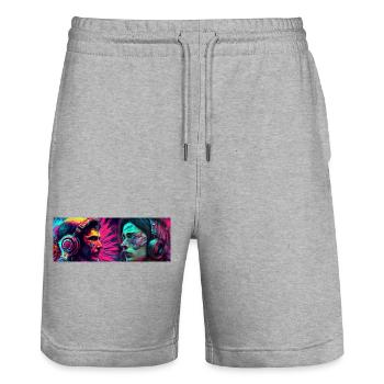 Music Psychedelic - Stanley/Stella Trainer Unisex Organic Jogging Shorts - heather grey - Front - Nik (191cm) & Marisol (170cm)