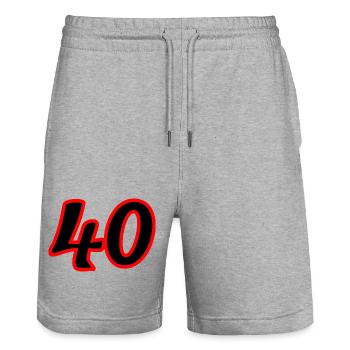 40. 40 YEARS. 40th ANNIVERSARY. 40 YEARS ANNIVERSARY. - Stanley/Stella Trainer Unisex Organic Jogging Shorts - heather grey - Front - Nik (191cm) & Marisol (170cm)