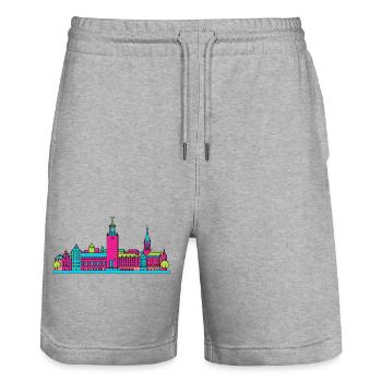 Silhouette de la ville de Stockholm Gamla Stan Art moderne - Short de jogging bio TRAINER Stanley/Stella unisexe - gris chiné - Devant - Nik (191cm) & Marisol (170cm)
