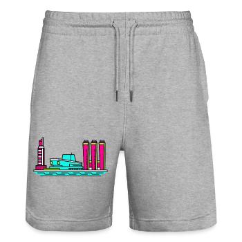 Göteborger Skyline Lippenstiftturm-Kunst - Stanley/Stella Unisex Bio Joggingshorts Trainer  - Grau meliert - Vorne - Nik (191cm) & Marisol (170cm)