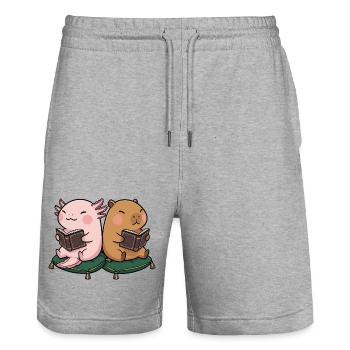 Niedliches Kawaii Buchliebhaber Axolotl Wasserschw - Stanley/Stella Unisex Bio Joggingshorts Trainer  - Grau meliert - Vorne - Nik (191cm) & Marisol (170cm)