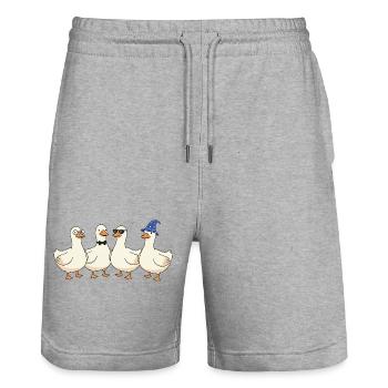 Quackquartet with style - Stanley/Stella Trainer Unisex Organic Jogging Shorts - heather grey - Front - Nik (191cm) & Marisol (170cm)
