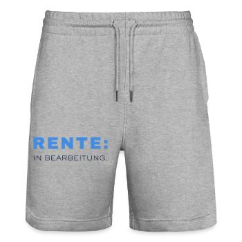 Pension: In progress – Büro Humor - Stanley/Stella Trainer Unisex Organic Jogging Shorts - heather grey - Front - Nik (191cm) & Marisol (170cm)
