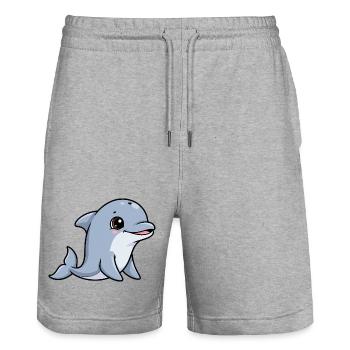 Cuddly dolphin cartoon friend - Stanley/Stella Trainer Unisex Organic Jogging Shorts - heather grey - Front - Nik (191cm) & Marisol (170cm)