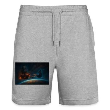 Cosmic Privateers in Space Duel - Stanley/Stella Trainer Unisex Organic Jogging Shorts - heather grey - Front - Nik (191cm) & Marisol (170cm)