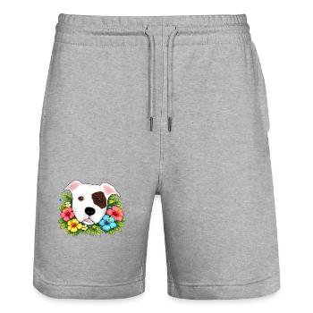 Pitbull American Staffordshire Terrier avec des fleurs - Short de jogging bio TRAINER Stanley/Stella unisexe - gris chiné - Devant - Nik (191cm) & Marisol (170cm)