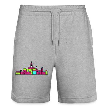 Grazer Stadtskyline Uhrturm Moderne Linienkunst - Stanley/Stella Unisex Bio Joggingshorts Trainer  - Grau meliert - Vorne - Nik (191cm) & Marisol (170cm)