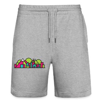 Skyline de la ville de Dornbirn Maison rouge Art moderne en ligne - Short de jogging bio TRAINER Stanley/Stella unisexe - gris chiné - Devant - Nik (191cm) & Marisol (170cm)