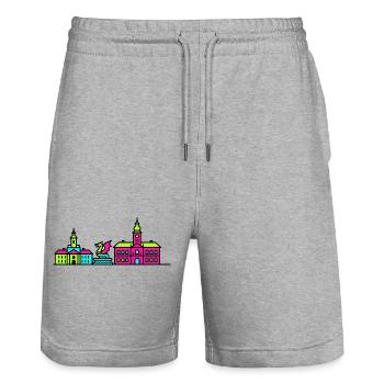 Klagenfurt City Skyline Lindwurm Modern Art - Stanley/Stella Trainer Unisex Organic Jogging Shorts - heather grey - Front - Nik (191cm) & Marisol (170cm)